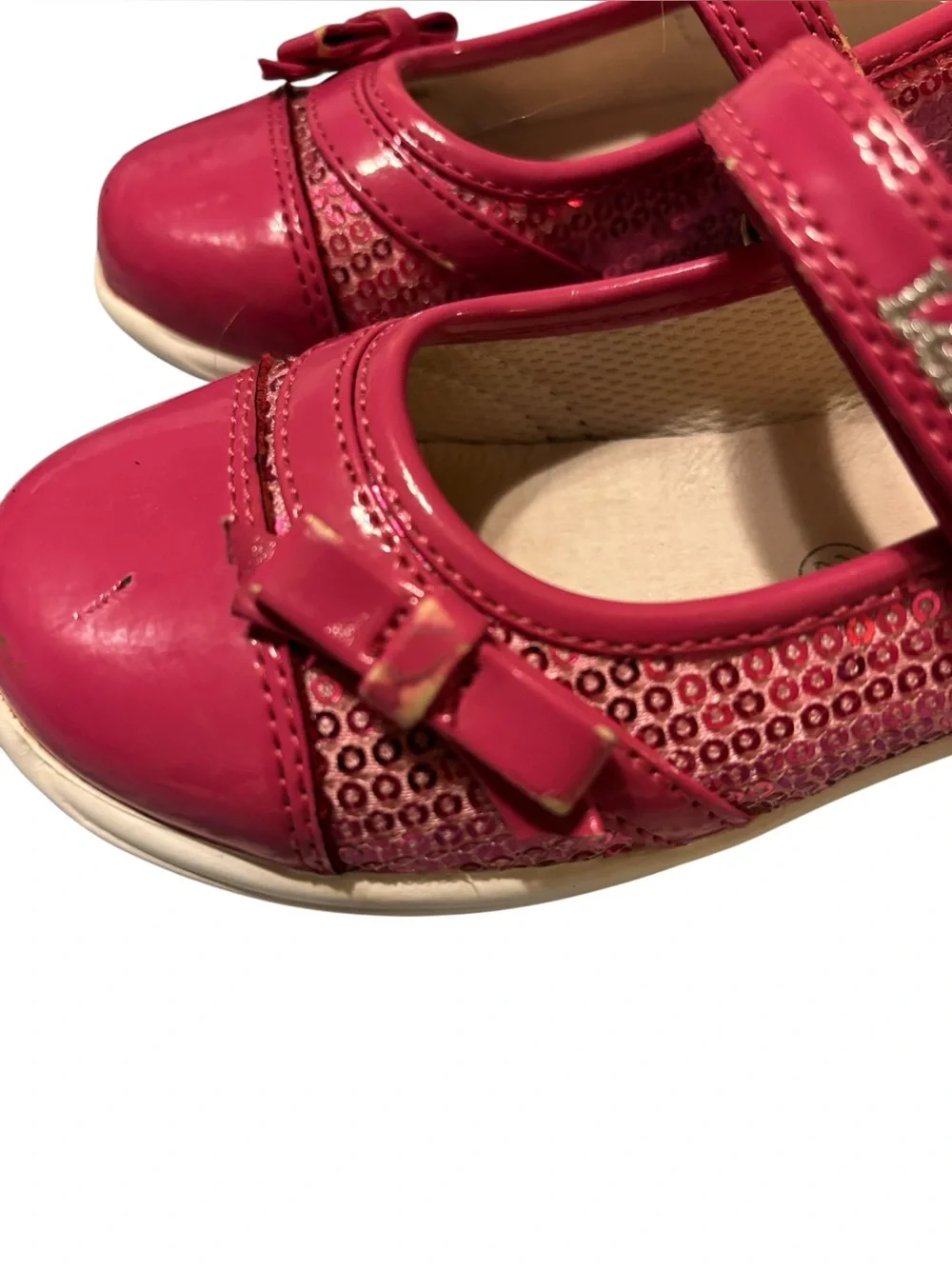 Lelli Kelly 8.5 9 Pink Sequined Mary Janes Bow Girls' Hot Pink Sparkle Shoes